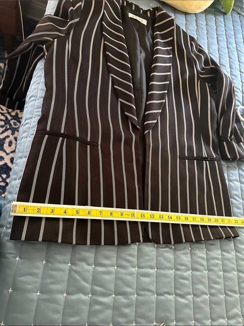Kasper Black and White Vertical-Stripe Open Blazer - Picture 13 of 13